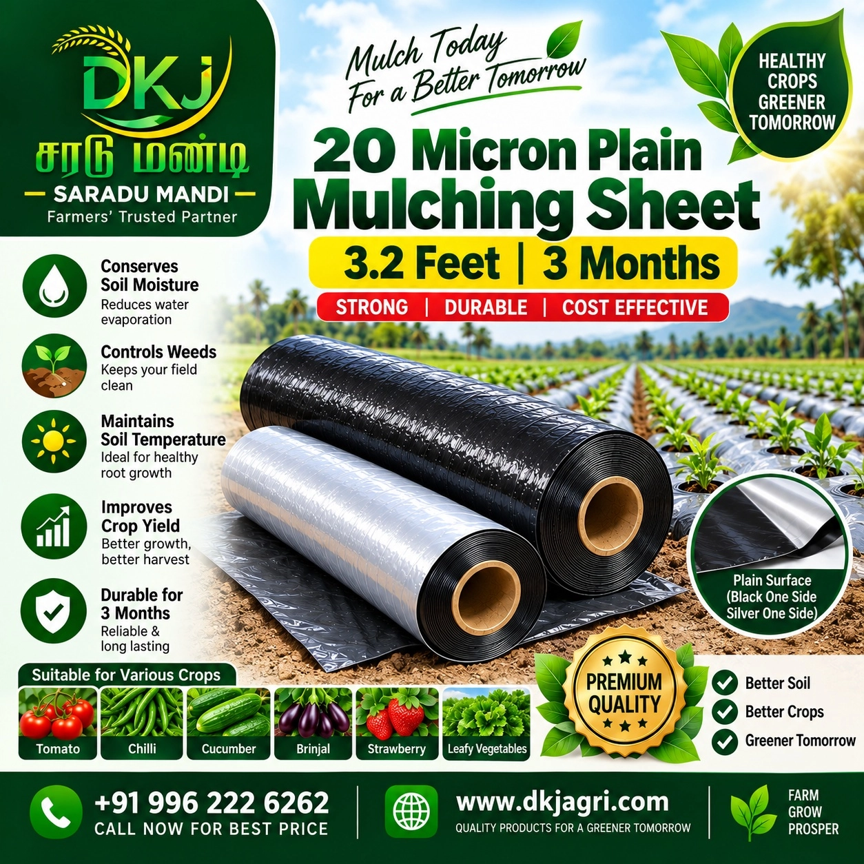20 Micron Plain Mulching Sheet – 3.2 Feet | 3 Months