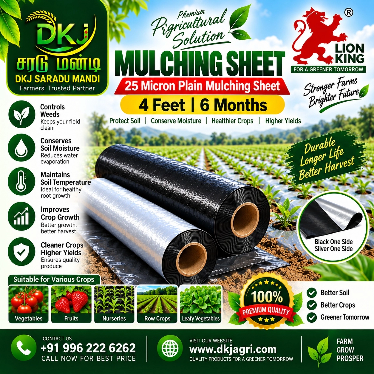 25 Micron Plain Mulching Sheet – 4 Feet | 6 Months