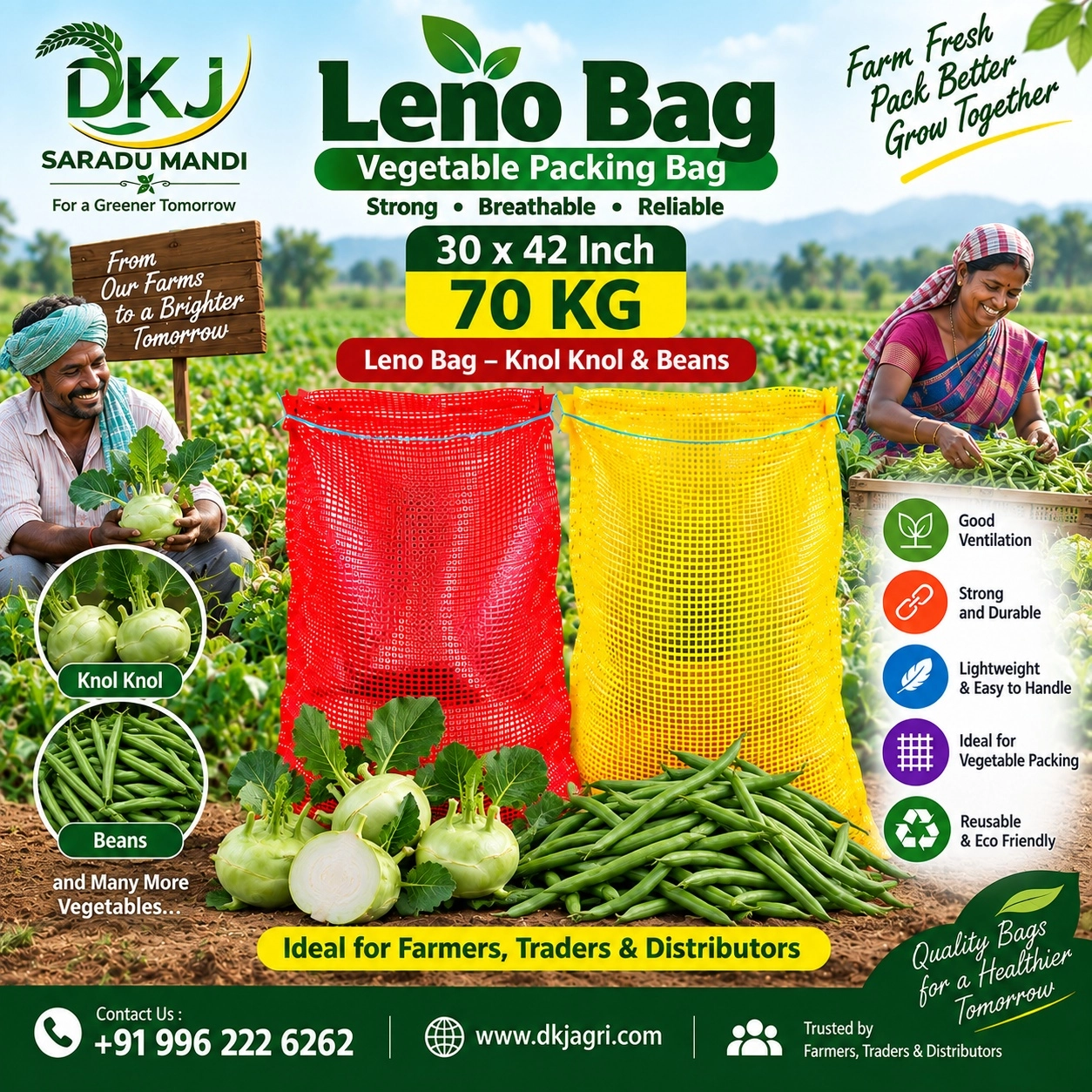 30 x 42 Inch 70 KG Leno Bag – Knol Knol & Beans