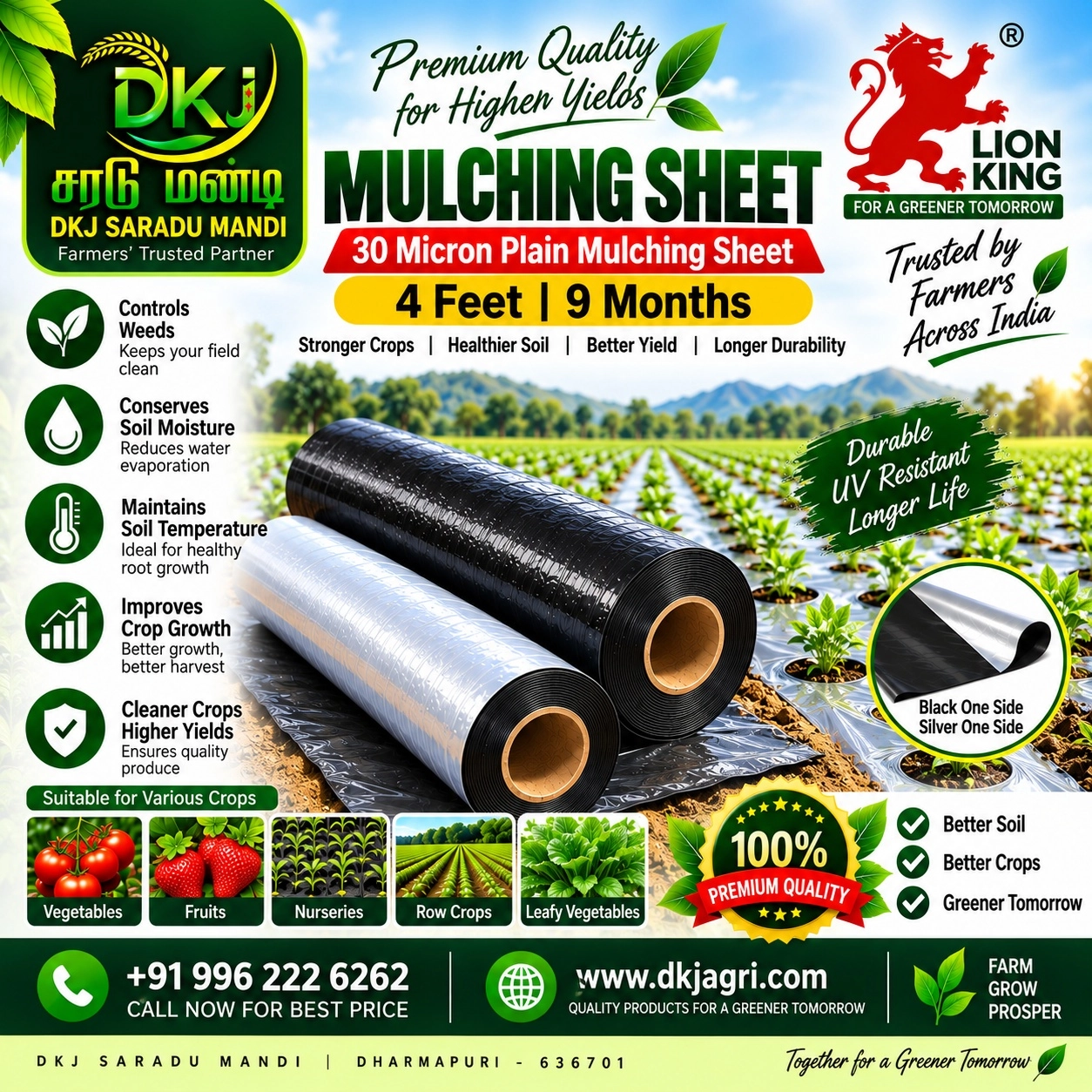 30 Micron Plain Mulching Sheet – 4 Feet | 9 Months