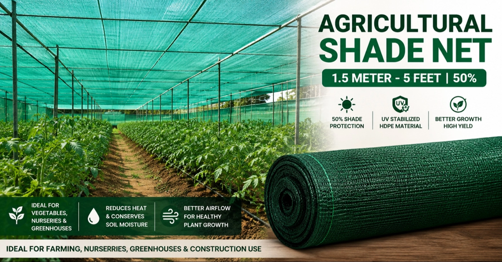 Agricultural Shade Net 1.5meter- 5feet 50% - DKJ SARADU MANDI
