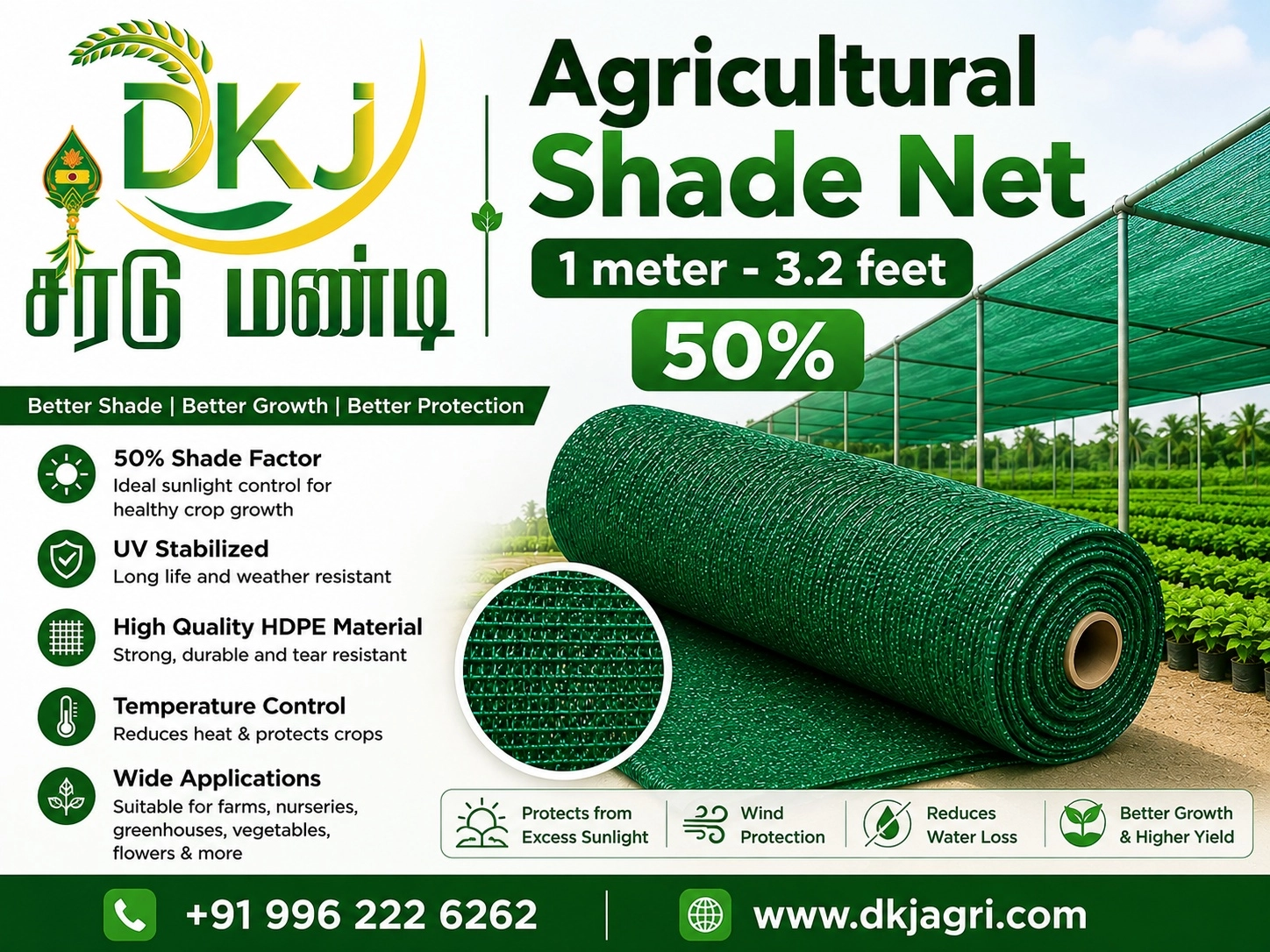 Agricultural Shade Net 1 meter- 3.2feet 50%