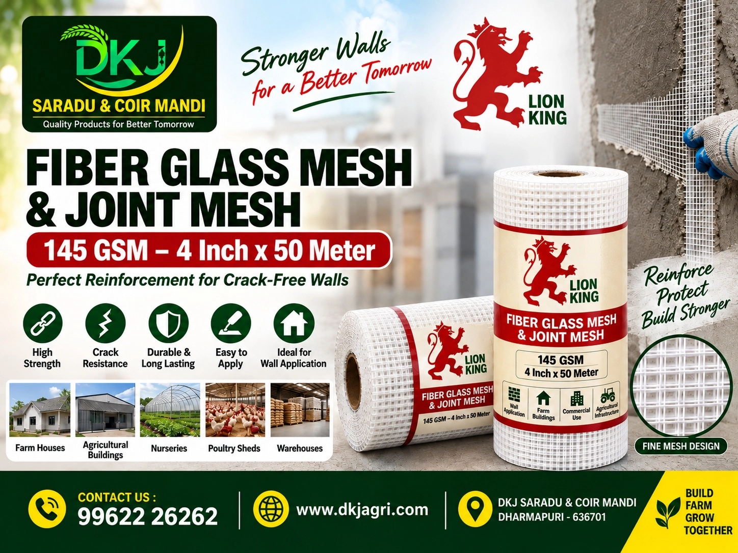 Fiber Glass Mesh & Joint Mesh – 145 GSM – 4 Inch 50 Meter - DKJ SARADU MANDI