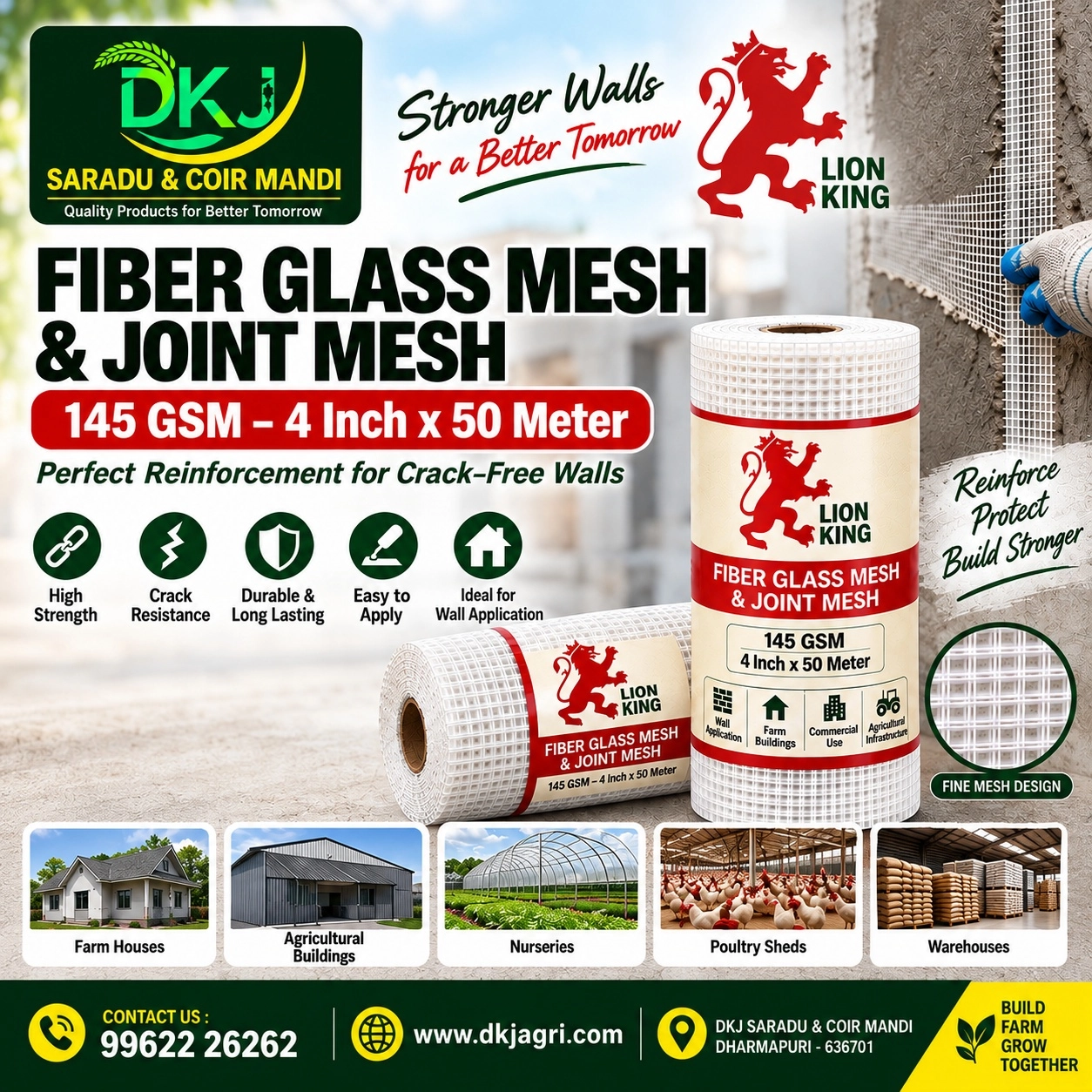 Fiber Glass Mesh & Joint Mesh – 145 GSM – 4 Inch 50 Meter