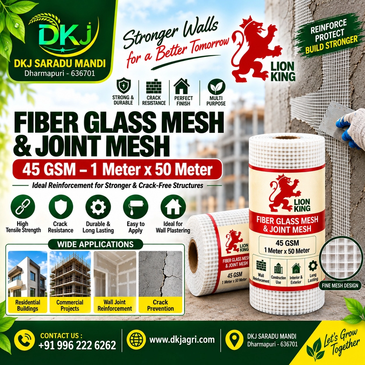 Fiber Glass Mesh & Joint Mesh – 45 GSM – 1 Meter 50 Meter