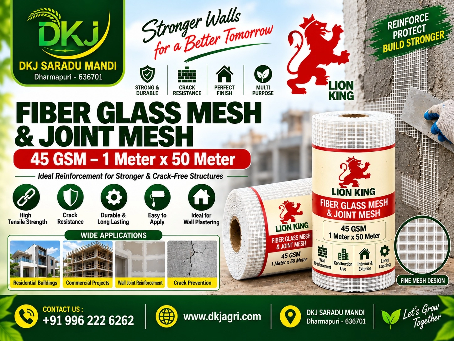 Fiber Glass Mesh & Joint Mesh – 45 GSM – 1 Meter 50 Meter