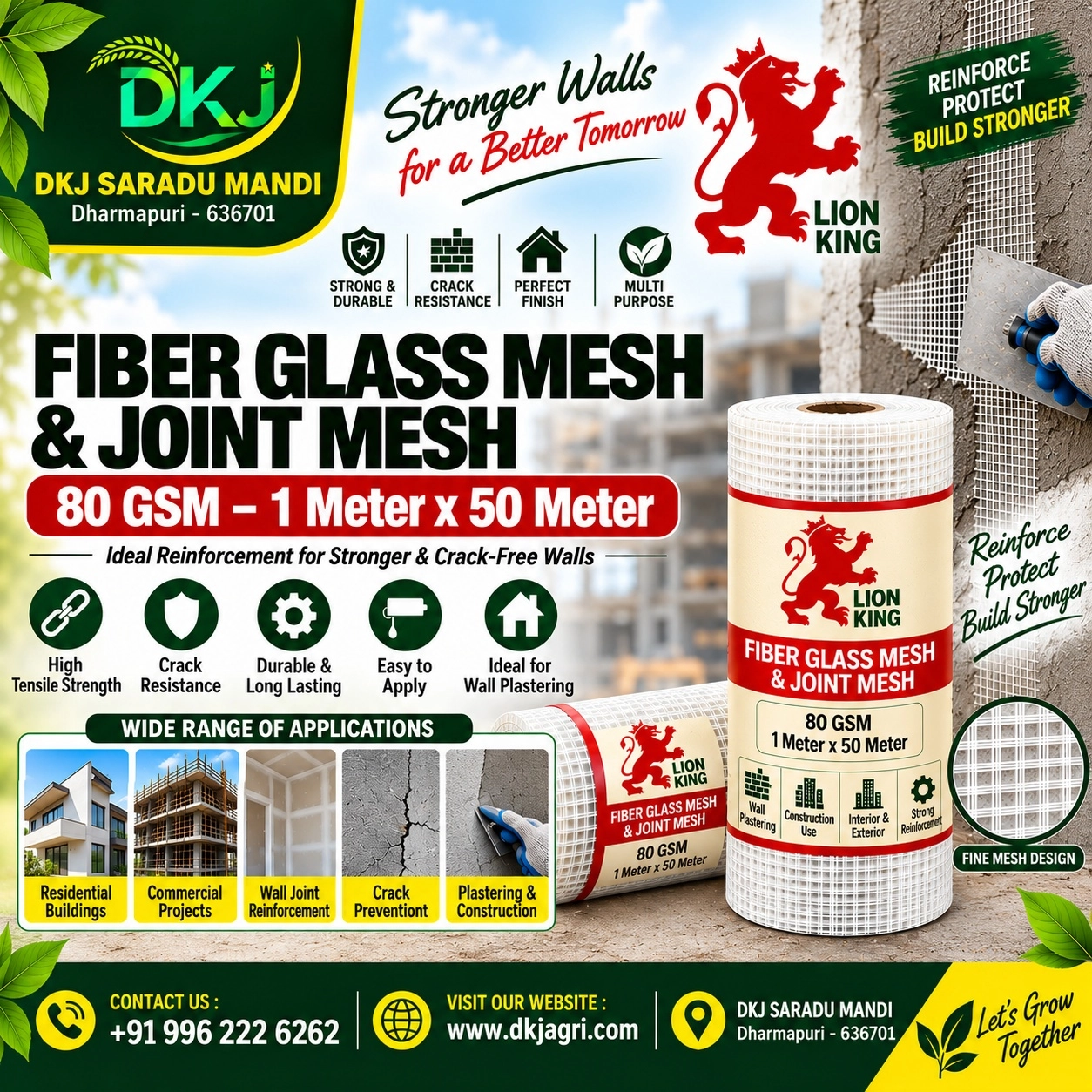 Fiber Glass Mesh & Joint Mesh – 80 GSM – 1 Meter 50 Meter