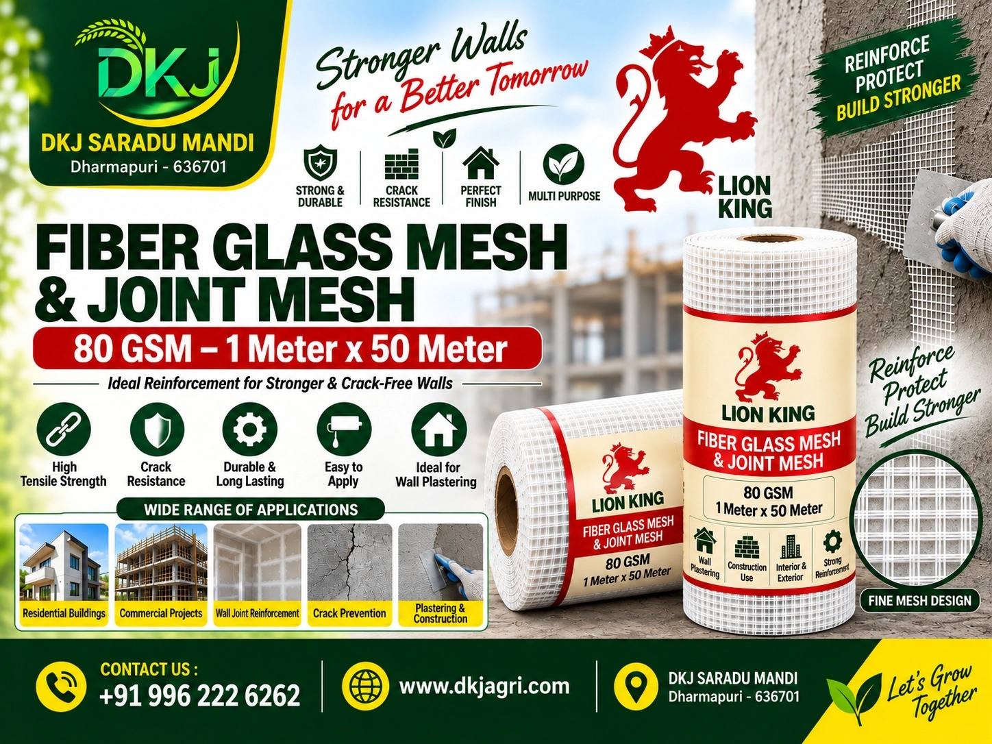 Fiber Glass Mesh & Joint Mesh – 80 GSM – 1 Meter 50 Meter - DKJ SARADU MANDI
