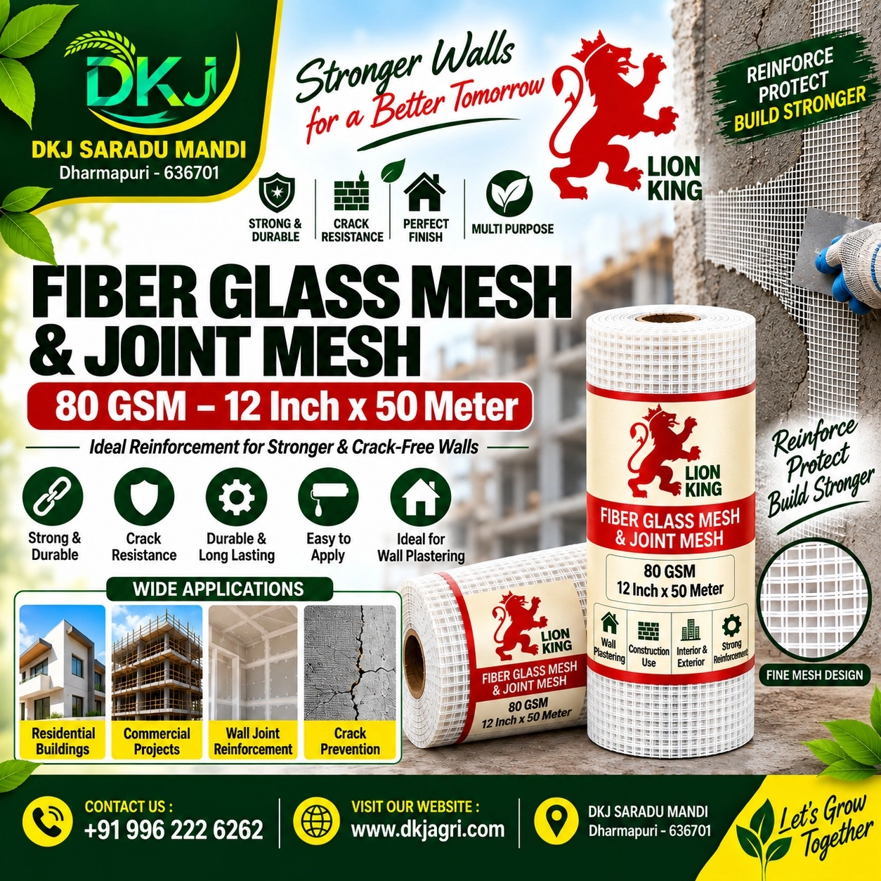 Fiber Glass Mesh & Joint Mesh – 80 GSM – 12 Inch 50 Meter