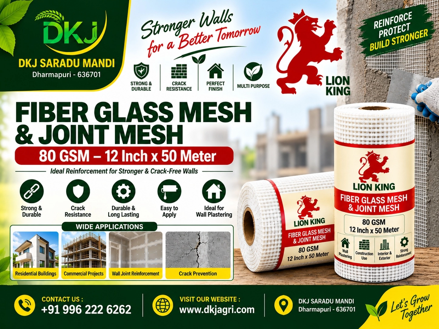 Fiber Glass Mesh & Joint Mesh – 80 GSM – 12 Inch 50 Meter