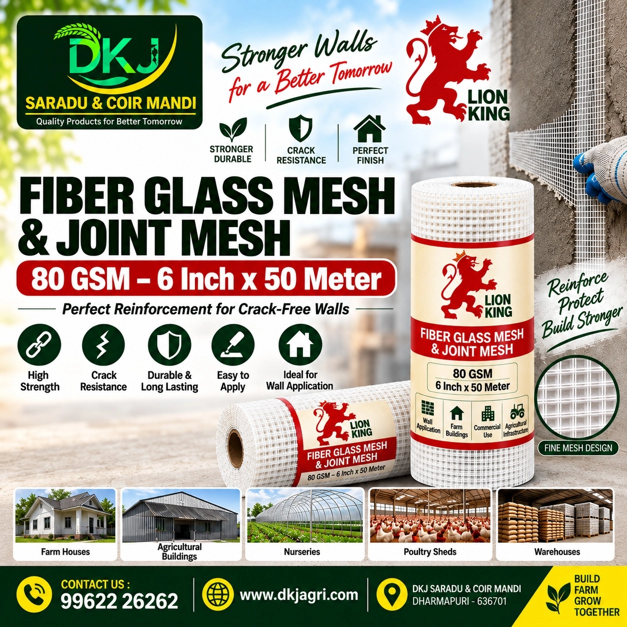 Fiber Glass Mesh & Joint Mesh – 80 GSM – 6 Inch 50 Meter