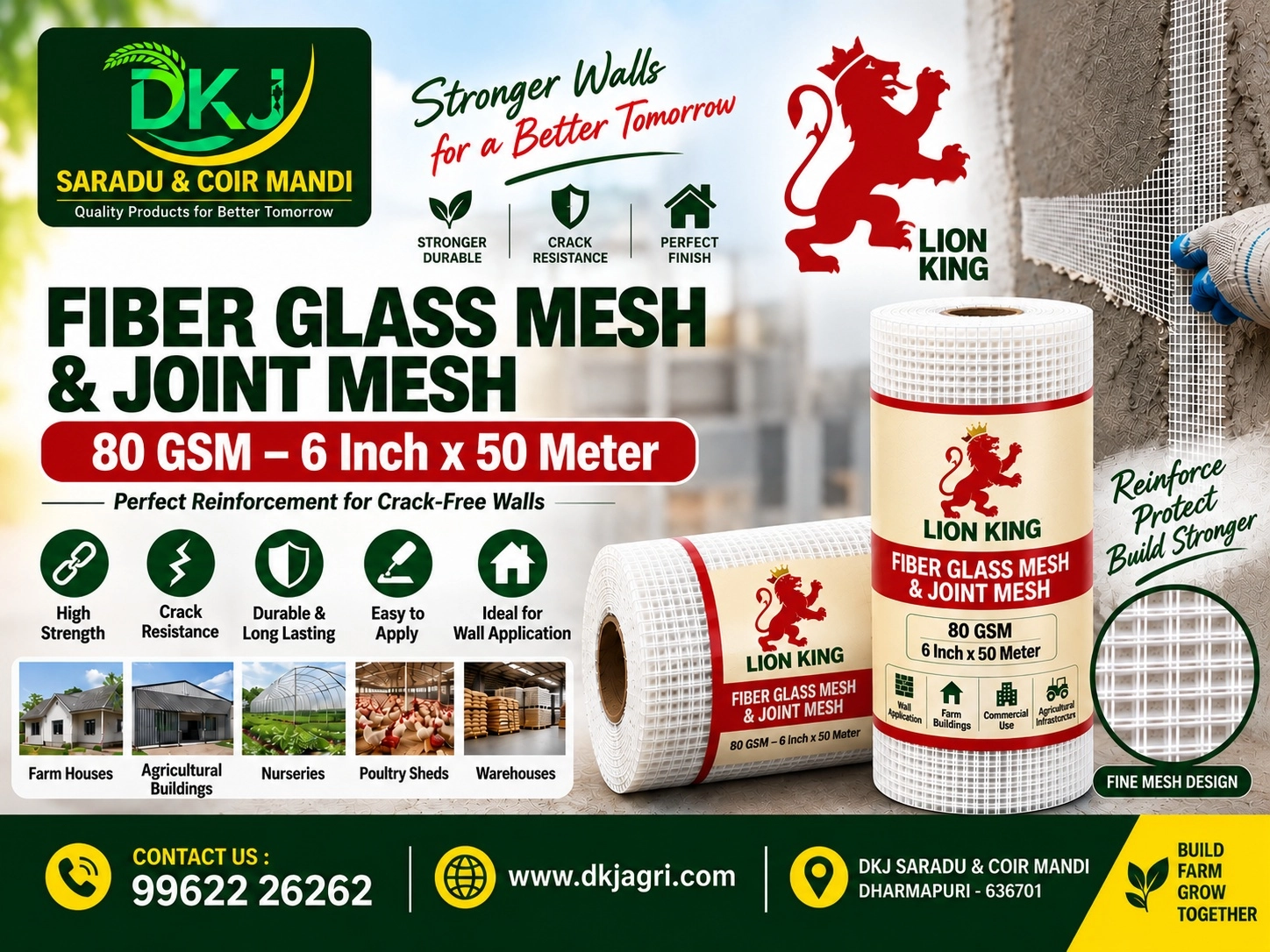 Fiber Glass Mesh & Joint Mesh – 80 GSM – 6 Inch 50 Meter - DKJ SARADU MANDI