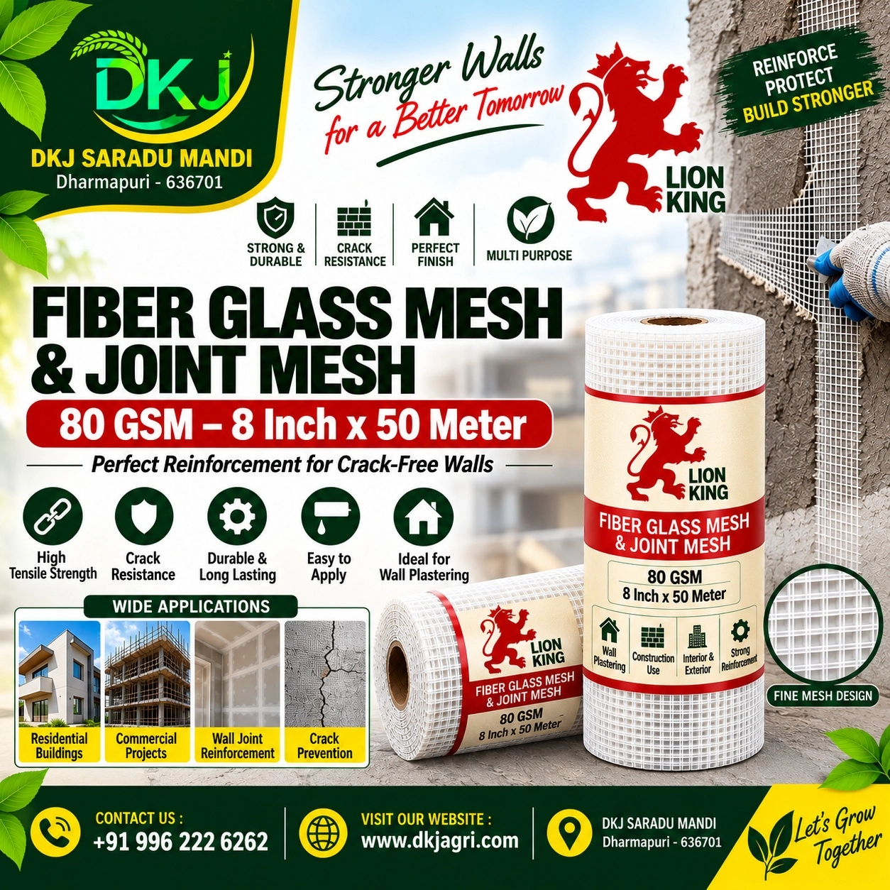 Fiber Glass Mesh & Joint Mesh – 80 GSM – 8 Inch 50 Meter