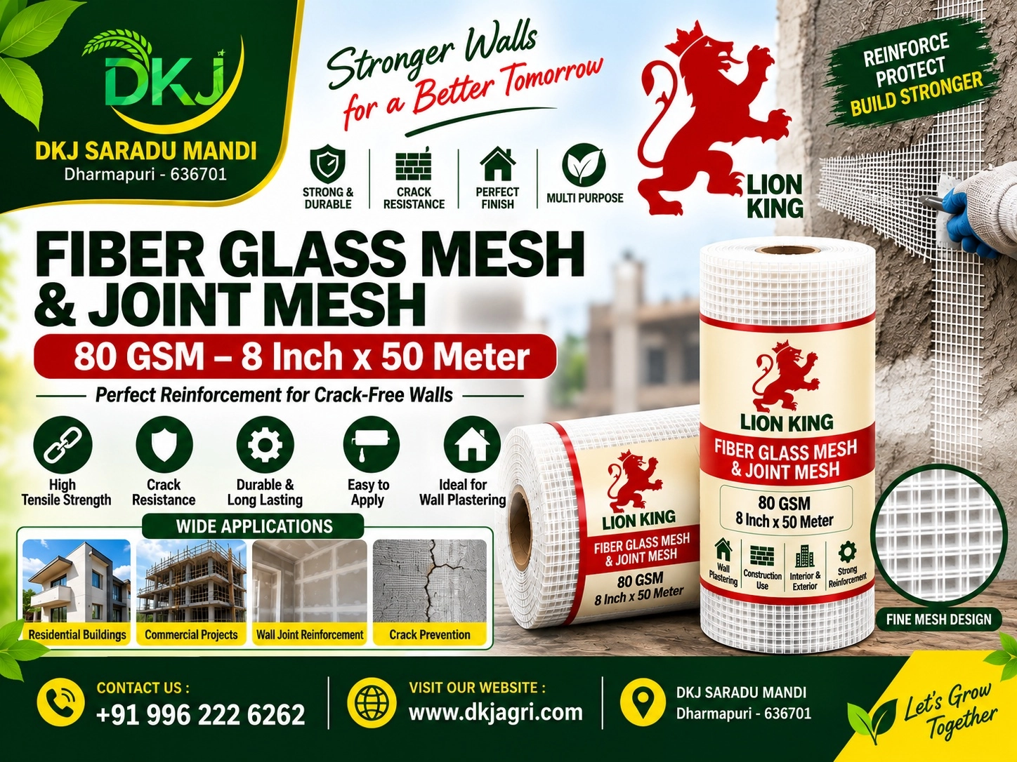 Fiber Glass Mesh & Joint Mesh – 80 GSM – 8 Inch 50 Meter - DKJ SARADU MANDI