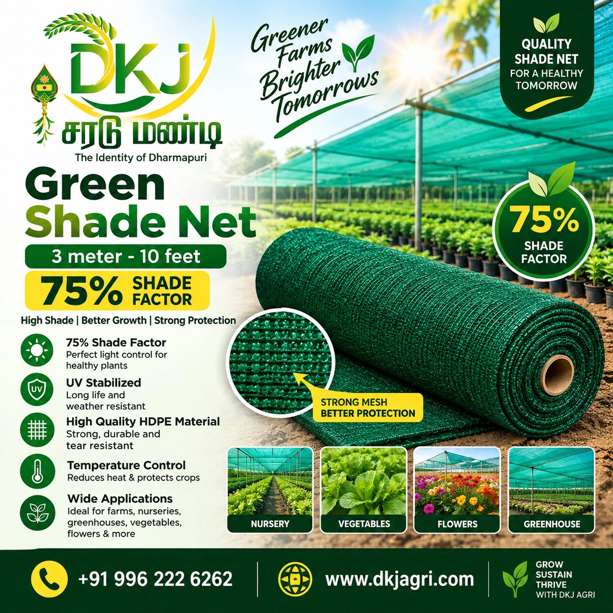 Green Shade Net 3 meter- 10feet 75%