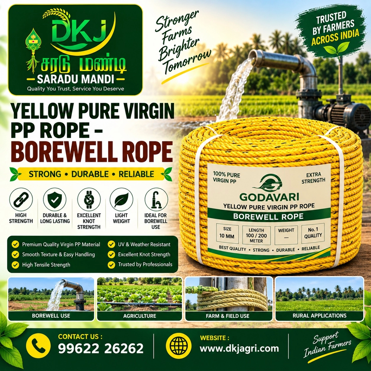 Yellow Pure Virgin PP Rope – Borewell Rope