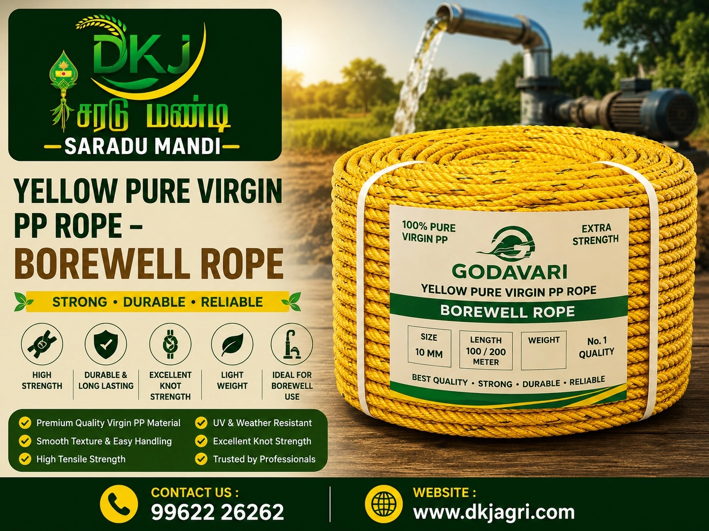 Yellow Pure Virgin PP Rope – Borewell Rope