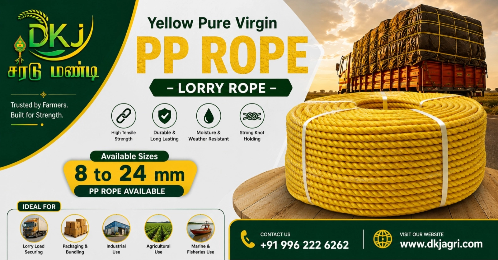 Yellow Pure Virgin PP Rope – Lorry Rope
