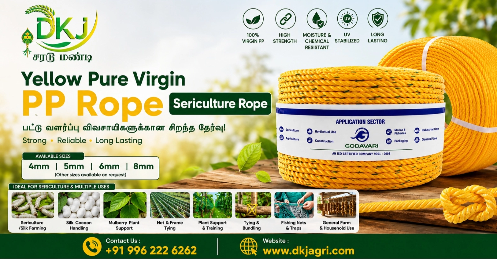 Yellow Pure Virgin PP Rope – Sericulture Rope