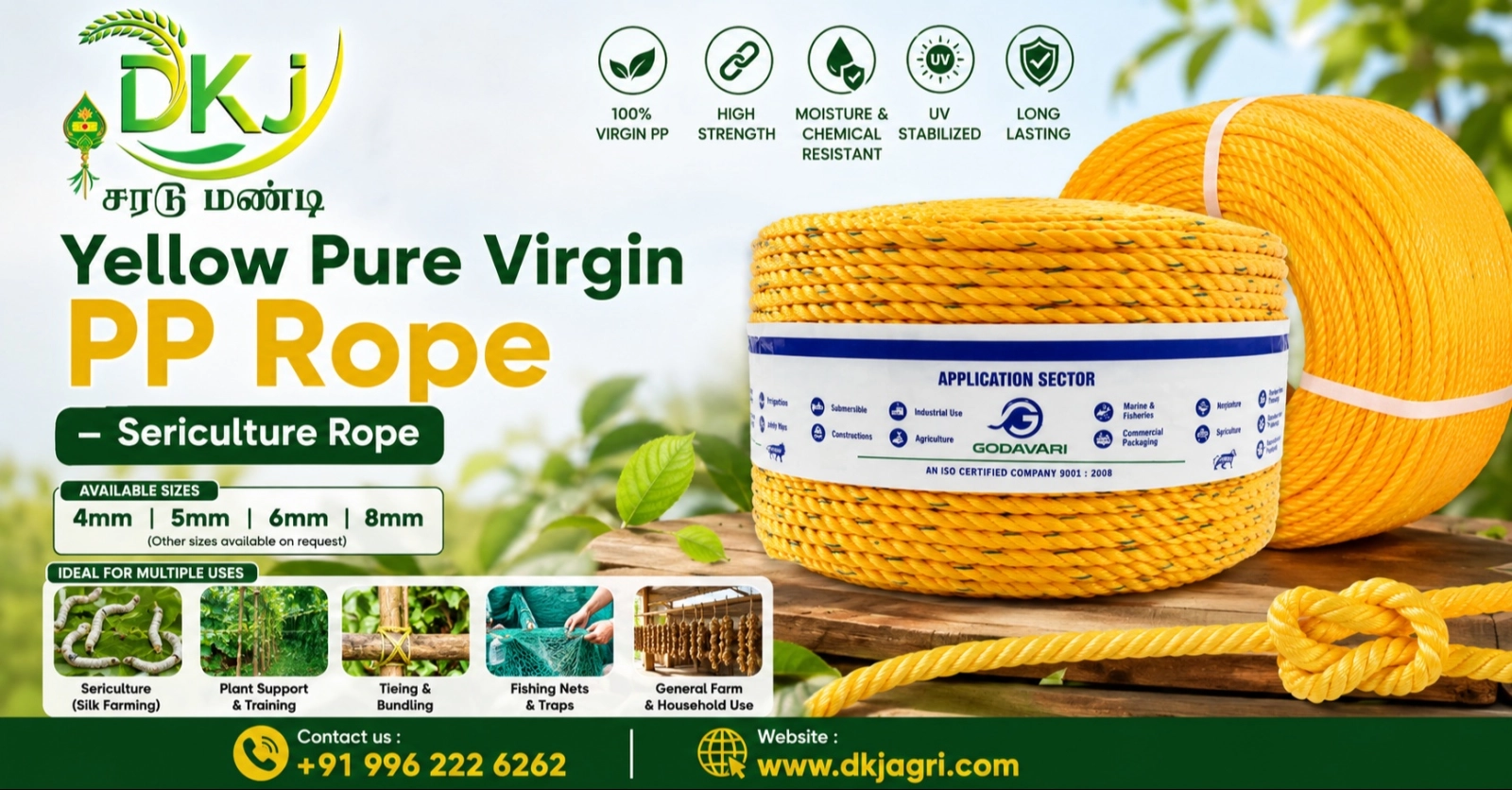 Yellow Pure Virgin PP Rope – Sericulture Rope